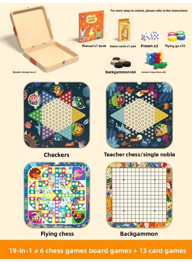 Wooden Checkers, Flying Chess, Backgammon, 50-In-One Multi-Functional Chessboard Board Game, Kidsren's Birthday Gift Toy